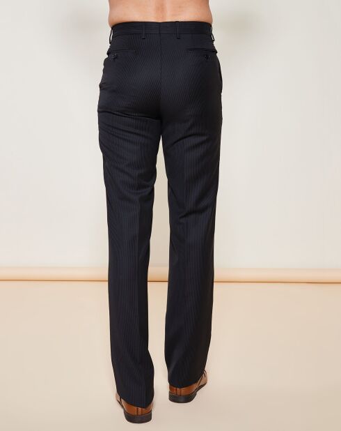 Pantalon coupe droite 100% Laine Vierge à rayures noir
