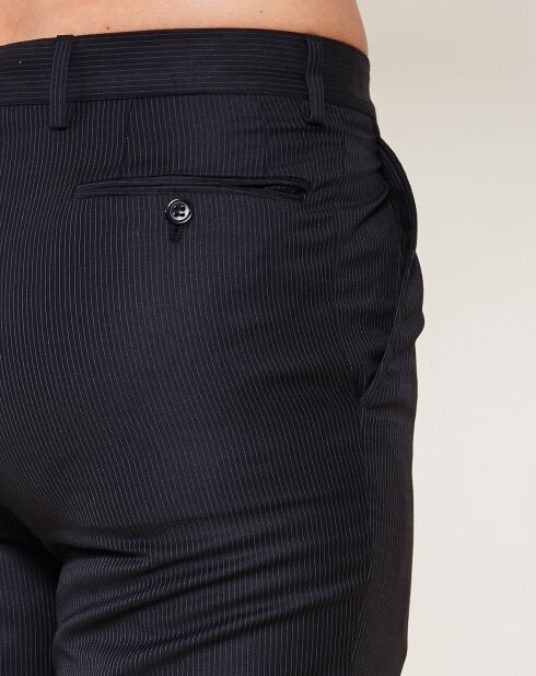Pantalon coupe droite 100% Laine Vierge à rayures noir