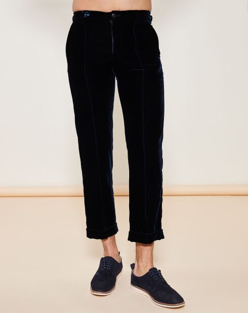 Pantalon droit cheville en velours Bleu corbeau