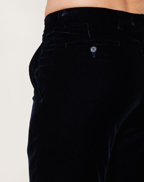 Pantalon coupe droite en velours bleu corbeau
