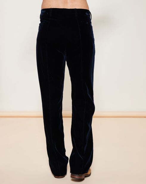 Gerade geschnittene Hose aus dunkelblauem Samt