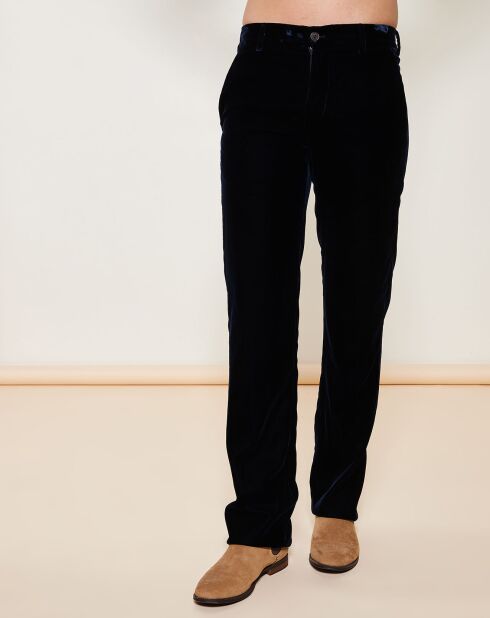 Pantalon droit en velours de cuir Bleu foncé