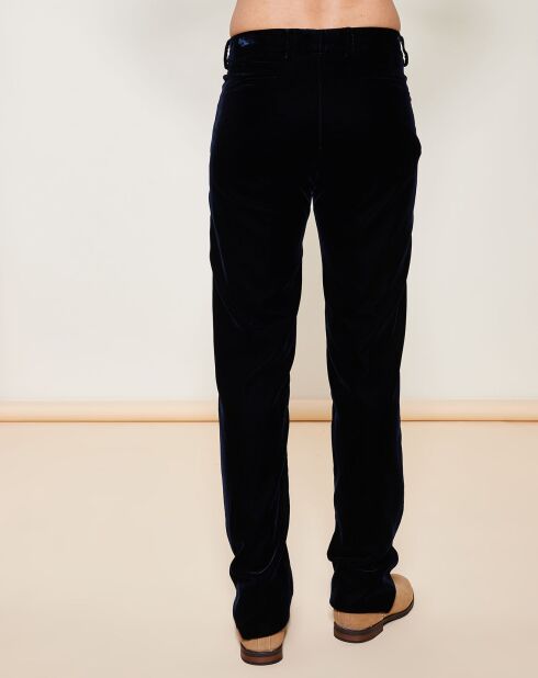 Pantaloni dritti in pelle di velluto blu scuro
