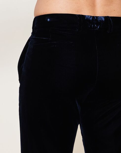 Pantaloni dritti in pelle di velluto blu scuro