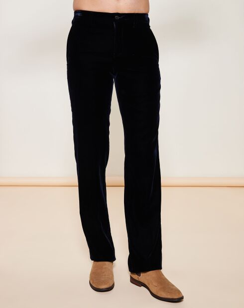 Pantalon coup droite en velours bleu foncé