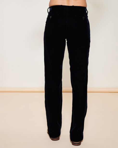 Donkerblauwe fluwelen broek met rechte pijpen