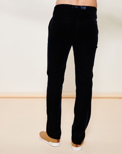 Pantalon coupe slim en velours bleu corbeau