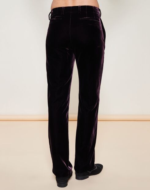 Pantalon coupe droite en Velours uni violet