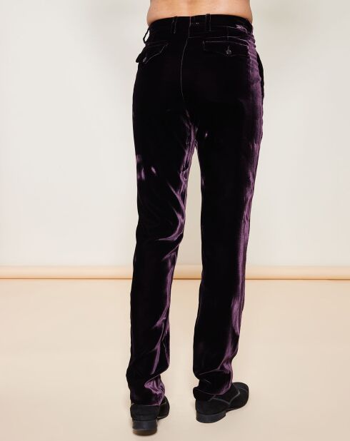 Pantalon droit en Velours uni avec plis d'aisances violet