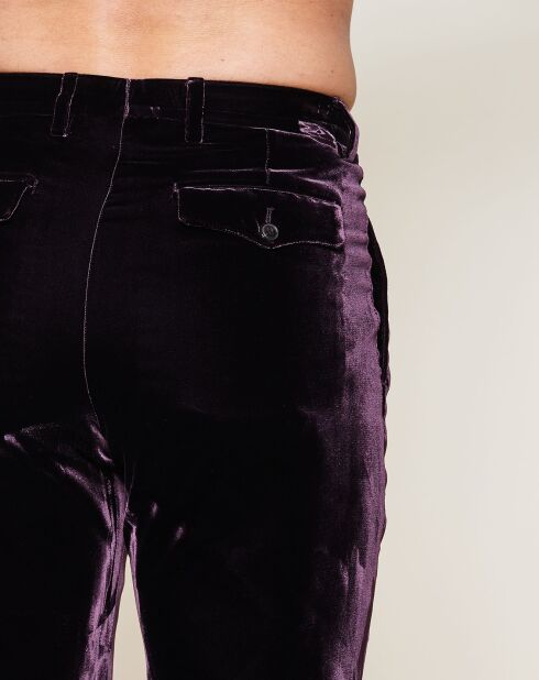 Pantalon droit en Velours uni avec plis d'aisances violet