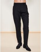 Pantalon coupe droite en Laine Vierge ajourée noir