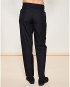 Pantalon coupe droite en Laine Vierge ajourée noir