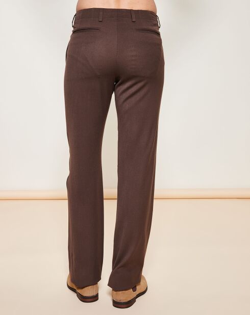 Braune, gerade geschnittene Hose aus strukturiertem Schurwollgemisch