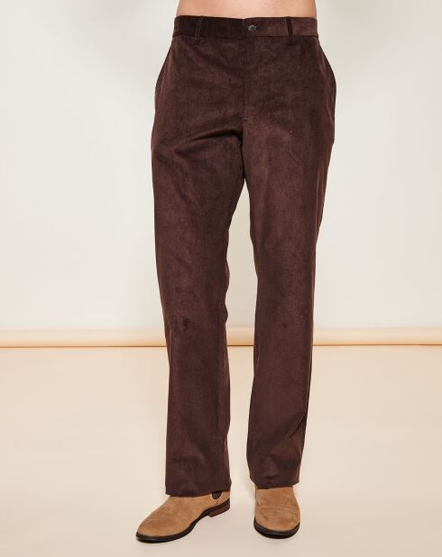 Pantalon coupe évasée en Velours uni marron