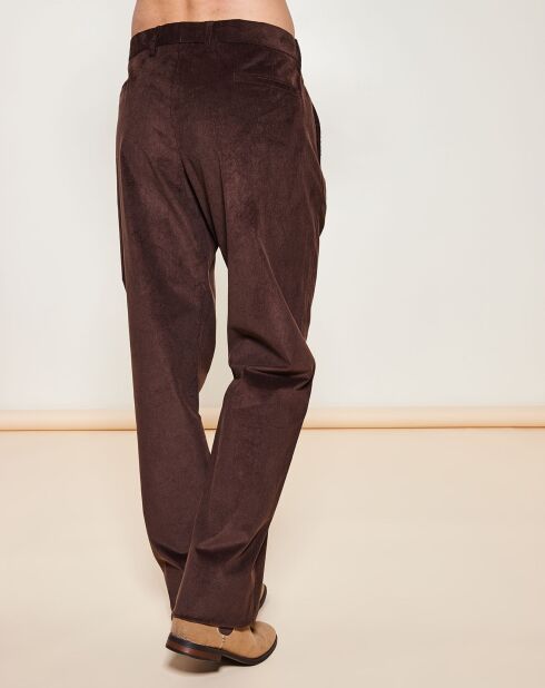 Pantalon coupe évasée en Velours uni marron