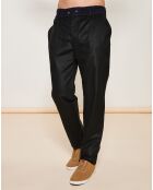 Pantalon taille élastique en Velours uni vert foncé/marine