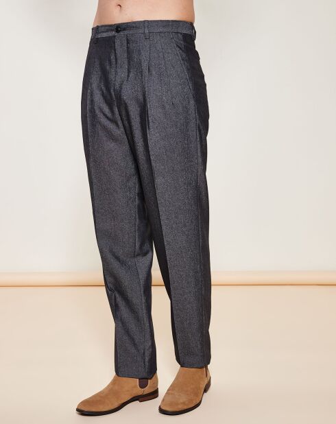 Pantalon coupe droite en Laine mélangée gris foncé