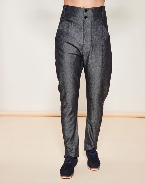 Pantalon façon sarouel taille haute chiné gris foncé