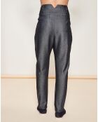 Pantalon façon sarouel taille haute chiné gris foncé