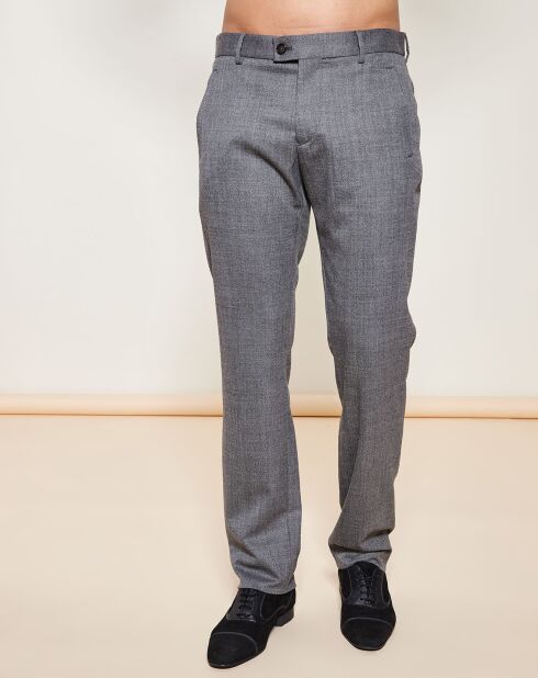 Pantalon coupe droite en Laine Vierge mélangée gris chiné