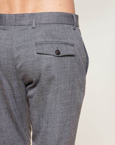 Pantalon coupe droite en Laine Vierge mélangée gris chiné