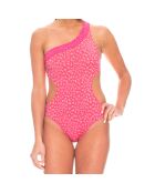 Maillot de Bain 1 Pièce asymétrique Je Te Plumerais imprimé rose