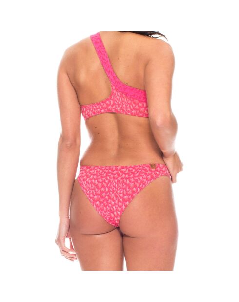 Maillot de Bain 1 Pièce asymétrique Je Te Plumerais imprimé rose