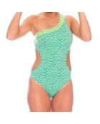 Maillot de Bain 1 Pièce asymétrique Je Te Plumerais imprimé vert