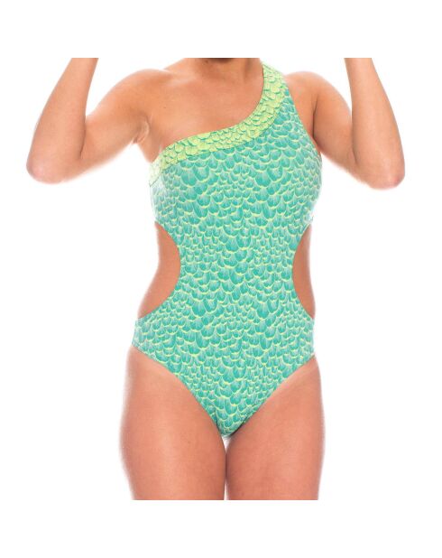 Maillot de Bain 1 Pièce asymétrique Je Te Plumerais imprimé vert