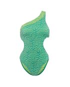 Maillot de Bain 1 Pièce asymétrique Je Te Plumerais imprimé vert