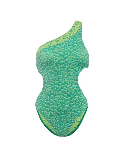 Maillot de Bain 1 Pièce asymétrique Je Te Plumerais imprimé vert