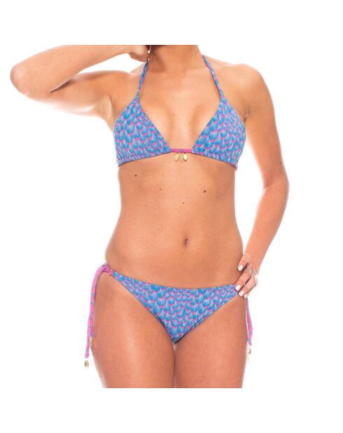 Costume da bagno a triangolo in 2 pezzi con stampa blu Je Te Plum