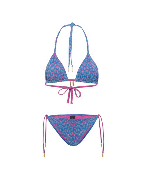 Costume da bagno a triangolo in 2 pezzi con stampa blu Je Te Plum
