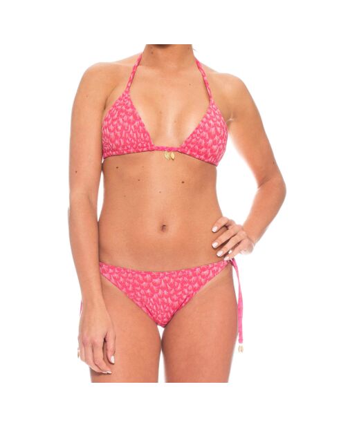 Maillot de Bain 2 Pièces triangle Je Te Plumerais imprimé rose