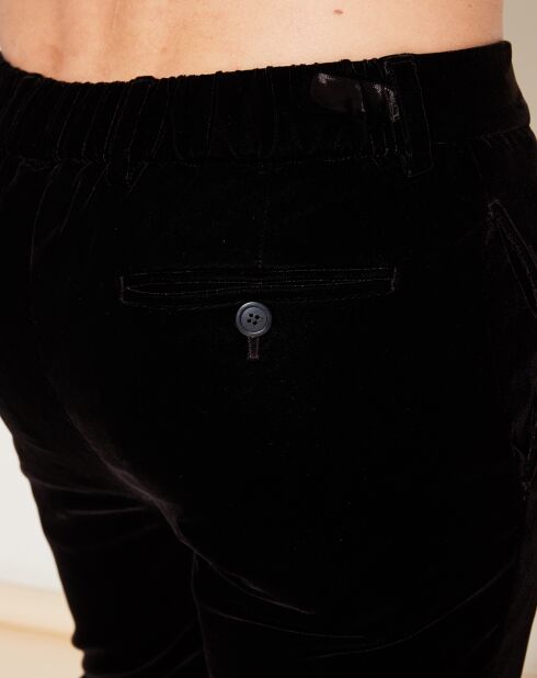 Pantalones de terciopelo liso marrón oscuro de corte recto