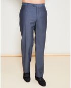 Pantalon 100% Laine Vierge uni bleu/gris