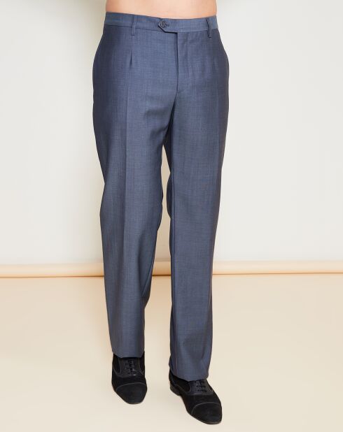 Pantalon 100% Laine Vierge uni bleu/gris