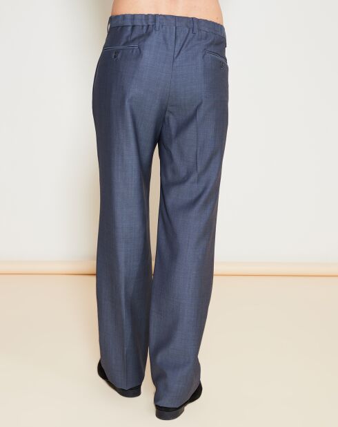 Pantalon 100% Laine Vierge uni bleu/gris