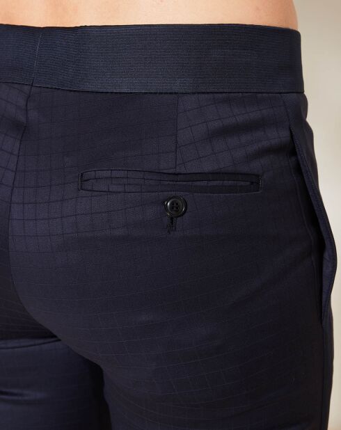Marineblaue Hose aus Wolle und Seide mit Karomuster