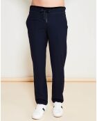 Pantalon Casual en Laine Vierge mélangée & lisérés en Velours marine/noir