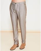 Pantalon coupe droite en Laine mélangée chiné uni taupe