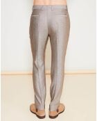 Pantalon coupe droite en Laine mélangée chiné uni taupe