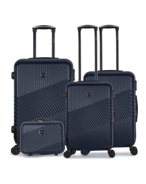 3 Valises 4 roues doubles + Vanity Peter 55/65/75 cm bleu marine
