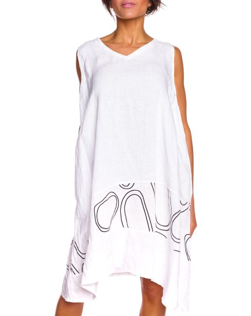 Weißes lila Leinenkleid