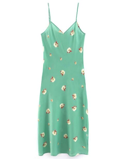 Robe droite imprimé fleuri verte