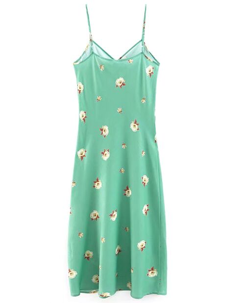 Robe droite imprimé fleuri verte