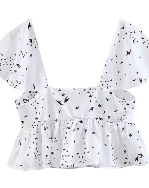 Top imprimé oiseau blanc
