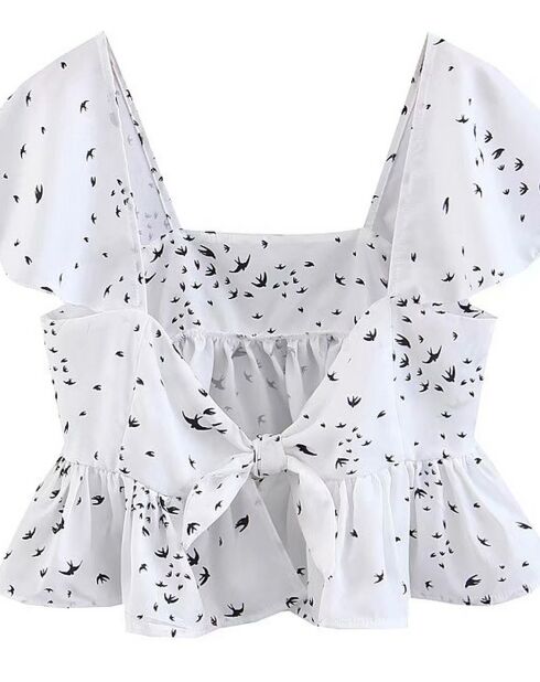 Top imprimé oiseau blanc