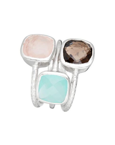 Bague Elsa Aqua Calci & Quartz en laiton argenté
