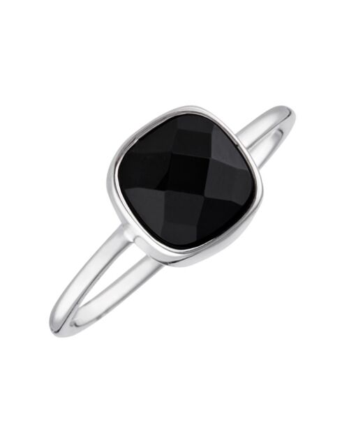 Bague Ella Onyx en laiton argenté